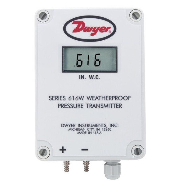 Differential pressure transmitter, 0 to 2" w.c., 4-20 mA.