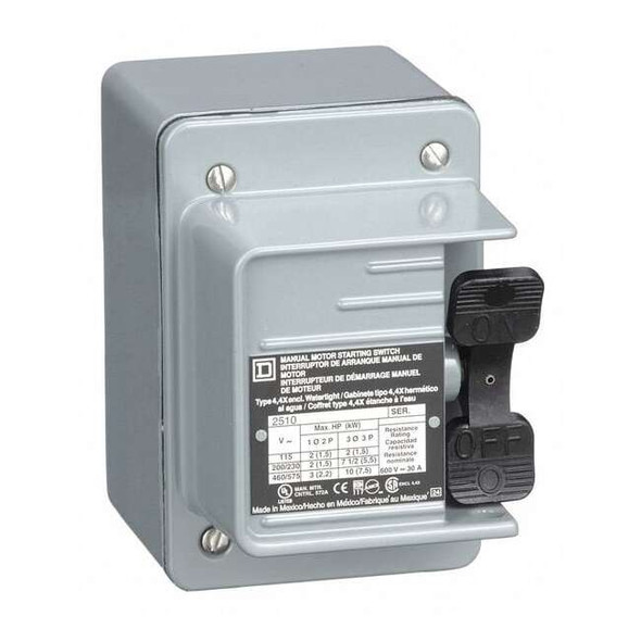 Square D Manual Motor Switch, NEMA, 30A, 600VAC, 3P 2510KW2