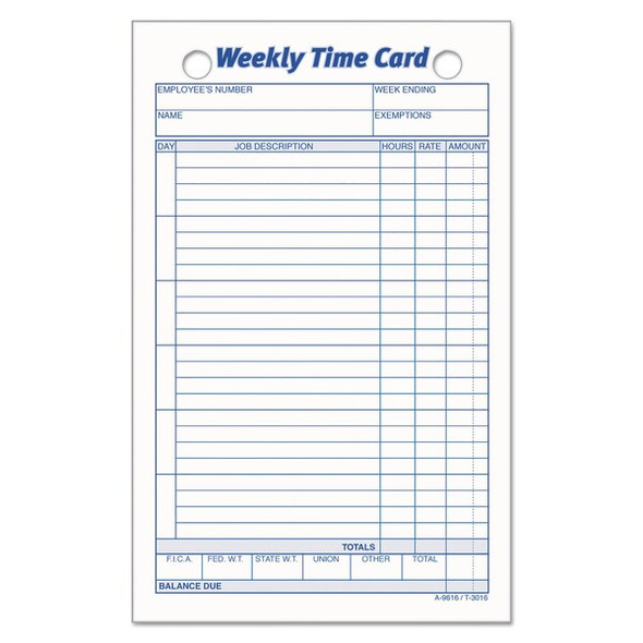 Tops Employee Time Card,4 1/4x6 3/4,PK100 3016