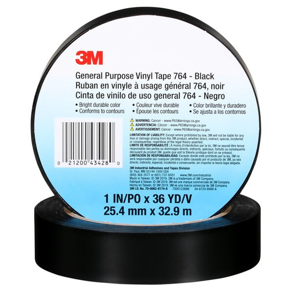 3m Vinyl Tape,764,1"x36yd,Blck,PK36 T965764B 3m Vinyl Tape,764,1"x36yd,Blck,PK36 T965764B