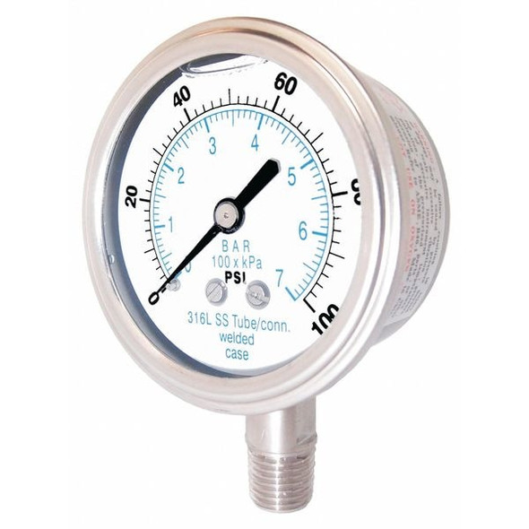 Industrial Pressure Gauge, 0 to 20,000 psi, 2 1/2 in Dial, 1/4 in NPT, Bottom Location