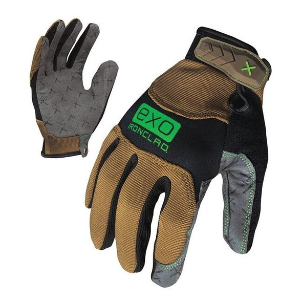 EXO Mechanics Gloves, Synthetic Leather Palm, Polyester Back, XL, Green/Tan