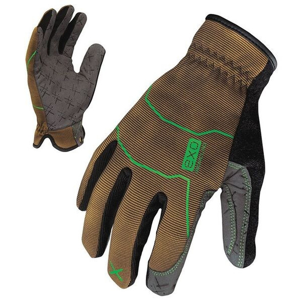 EXO Mechanics Gloves, Synthetic Leather Palm, Polyester Back, L, Green/Tan