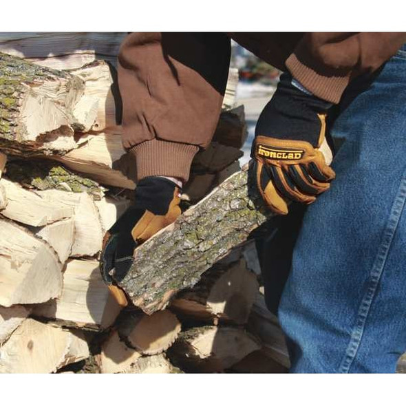 Ranchworx(R) Mechanics Gloves, Goatskin Leather Palm, Nylon, Spandex Back, L, Black/Tan