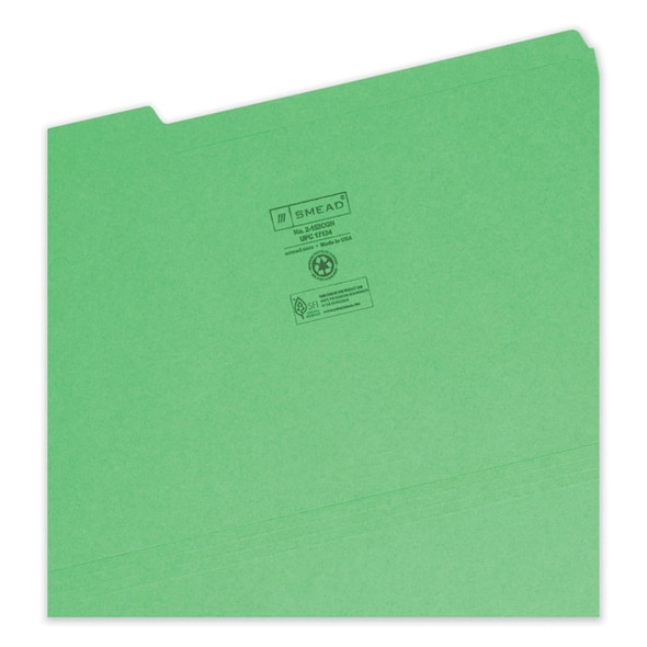Smead Folders,Reinforced Tab,Green,PK100 17134