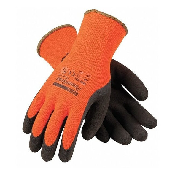 Hi-Vis Cold Protection Coated Gloves, Acrylic Terry Lining, Orange/Brown, S