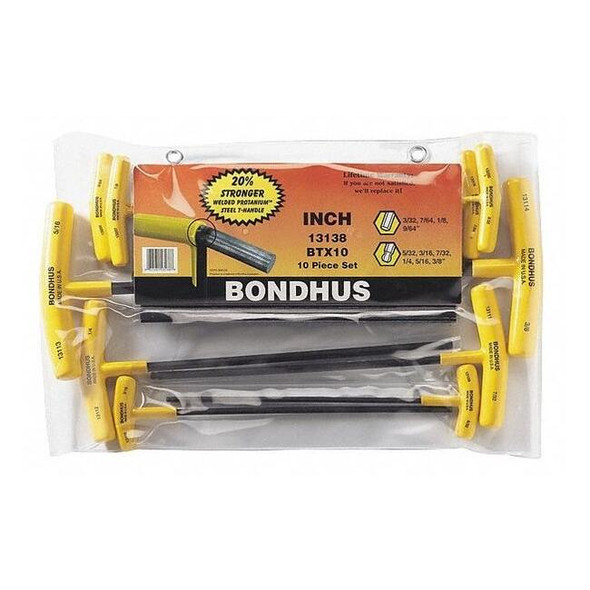 Bondhus 10 Piece SAE T-Shape Hex Key Set, 13138 13138