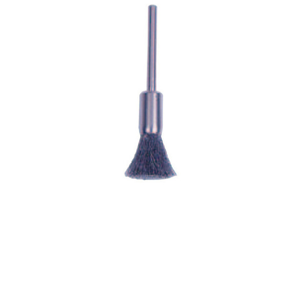 Miniature Wire End Brush, Stainless Steel, 1/4 in Brush dia, 0.005 in Bristle dia, 1-1/4 in Stem L, 37000 rpm