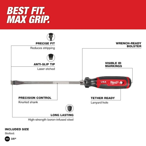 3-8 in. x 8 in. Slotted Cushion Grip Screwdriver (Made in USA)  MT209