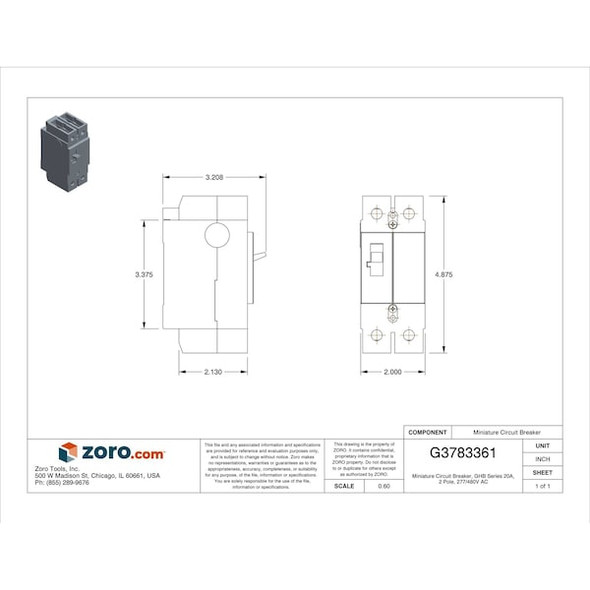 Eaton Circuit Breaker,20A,Bolt On,277/480V,2P GHB2020 Eaton Circuit Breaker,20A,Bolt On,277/480V,2P GHB2020