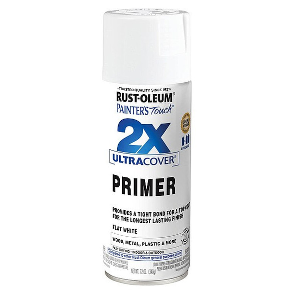 Rust-Oleum Spray Primer . White Primer, 12 oz, Can, Flat 334019
