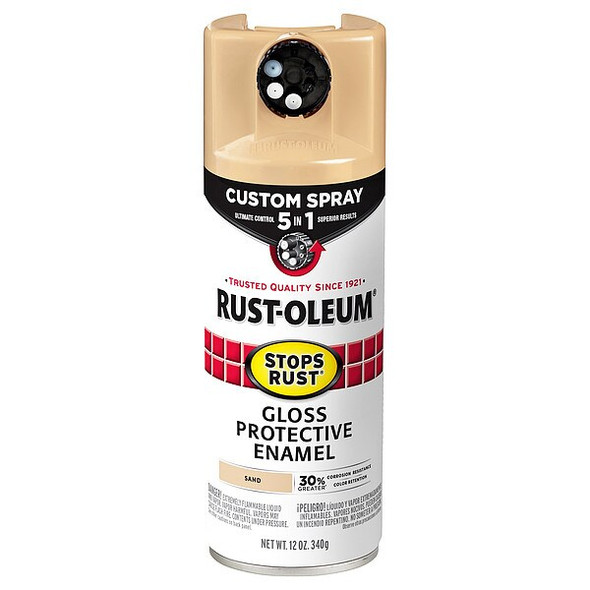 Rust-Oleum Rust Preventative Spray Paint, Sand, Gloss, Solvent, 12 Oz 376905