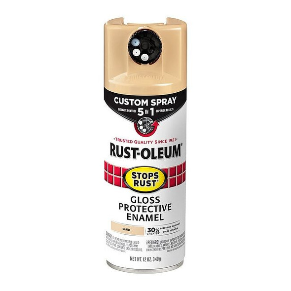 Rust-Oleum Rust Preventative Spray Paint, Sand, Gloss, Solvent, 12 Oz 376905