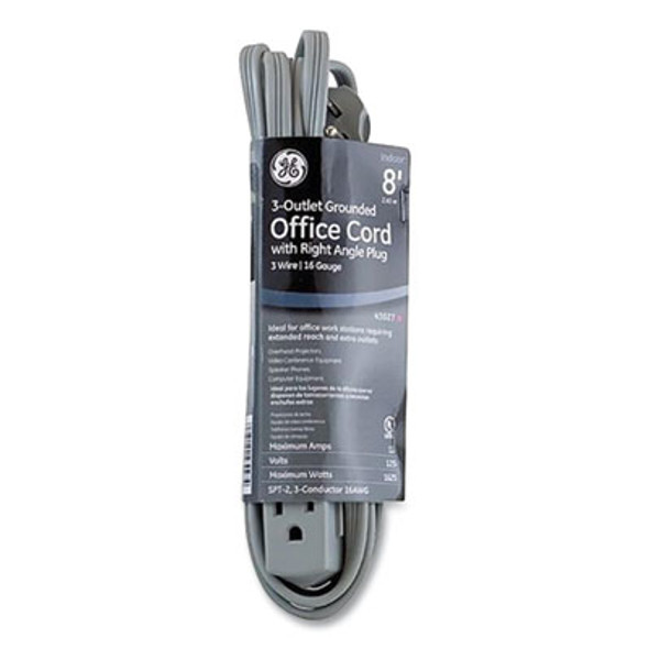 GE Power Strip, 3 Outlets, 8 ft Cord, Gray 43027
