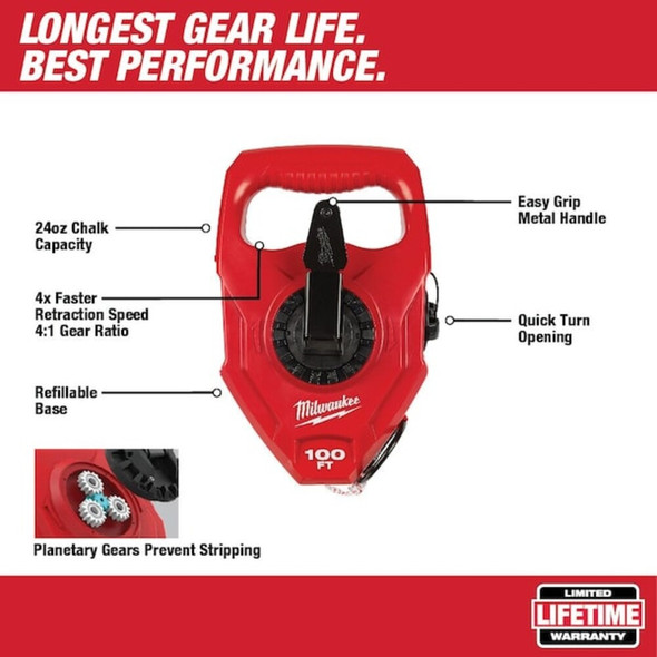 Milwaukee Tool 100ft Extra Bold Large Capacity Chalk Reel 48-22-3910