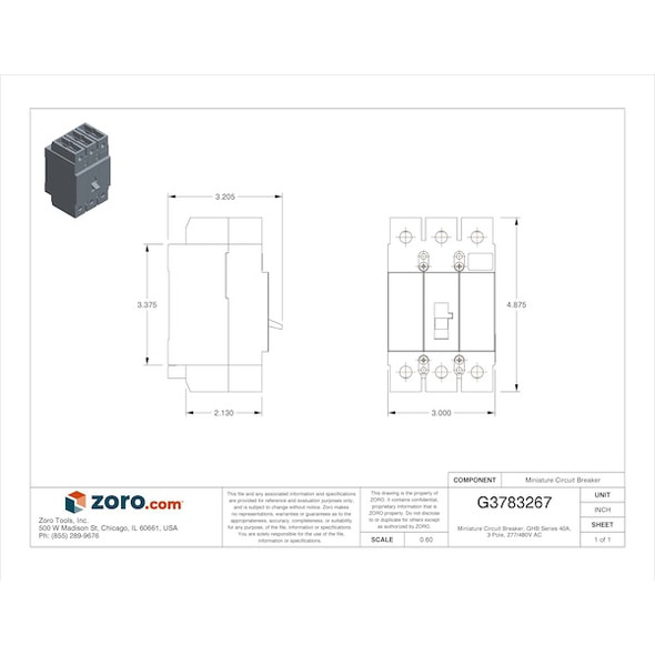 Eaton Miniature Circuit Breaker, GHB Series, 40A, 3 Pole, 277/480V AC, 14kA at 277/480V AC GHB3040