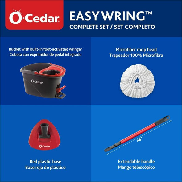 O-Cedar EasyWring Spin Mop & Bucket System - Red, Gray - 1 Each 148473 SPR-FHP148473