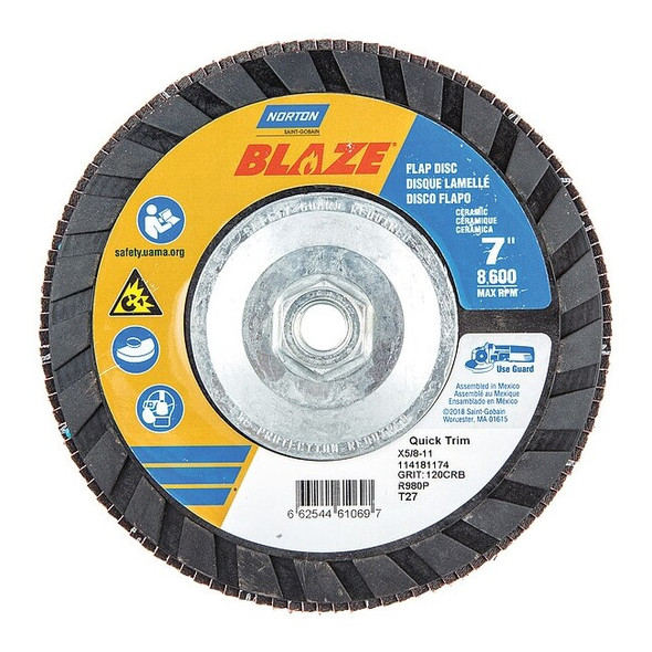 Norton Abrasives Fiber Disc,7 in Dia,5/8in Arbor,120 Grit 66254461069