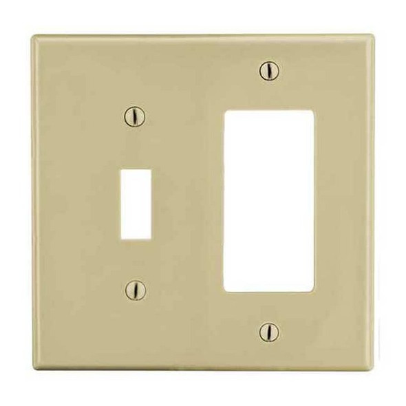 Toggle Switch/Rocker Wall Plate, Number of Gangs: 2 Plastic, Satin Finish, Ivory