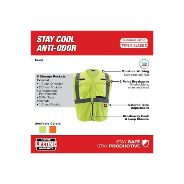 Class 2 Breakaway High Visibility Yellow Mesh Safety Vest - 4X-Large-5X-Large  48-73-5124