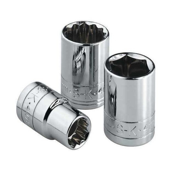 3/8 in Drive, 15mm Metric Socket, 12 Points,  Steel, Chrome, 15 mm