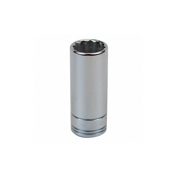 3/8 in Drive, 15mm Metric Socket, 12 Points,  Steel, Chrome, 15 mm