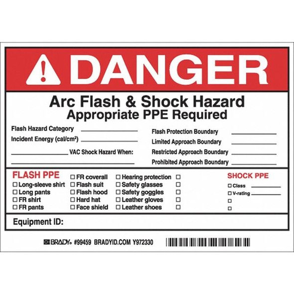 Brady Arc Flash Protection Label,PK5, 121078 121078