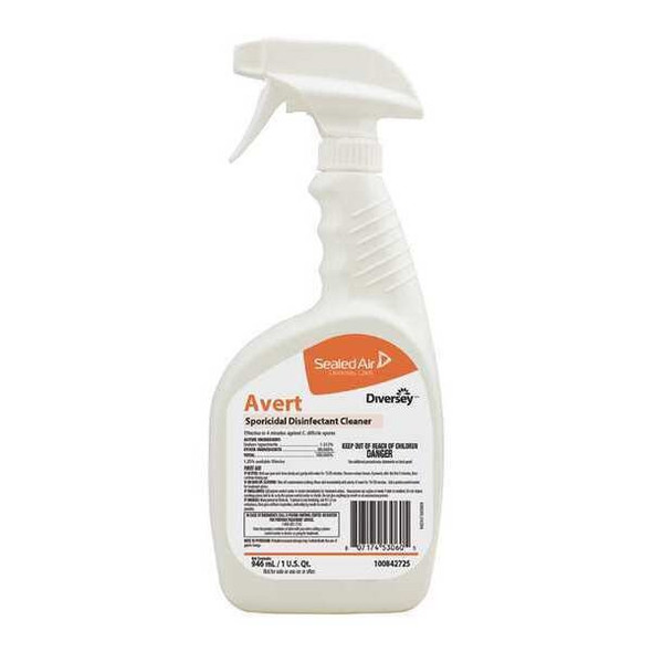 Diversey Cleaner and Disinfectant, 32 oz. Bottle, Unscented, 12 PK 100842725
