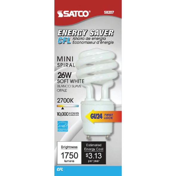 Satco 60W Equivalent Warm White GU24 Base T2 Spiral CFL Light Bulb S8204 523070