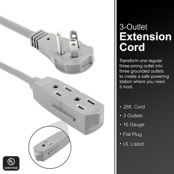 Ge Extension Cord,Grounded,3-Outlet,25 ft. 43025