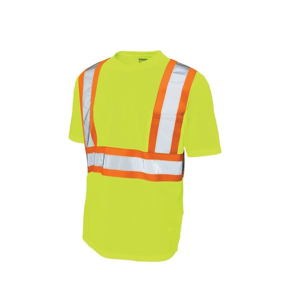 High Visibility Short Sleeve Shirt, 2, R, Polyester, Green/Yellow, 3XL