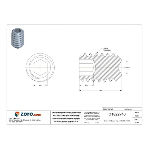 Manufacturer Varies Socket Set Screw, Cup, 1-4-20x3-8, PK100 U51260.025.0037