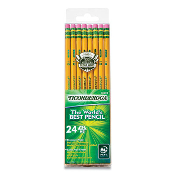 Ticonderoga® PENCILS, HB (#2), BLACK LEAD, YELLOW BARREL, 24/PACK 13924