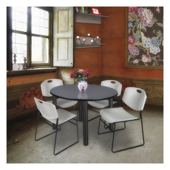 Kee Round Table & Chair Set, Wood, Metal, Polypropylene Top, Grey