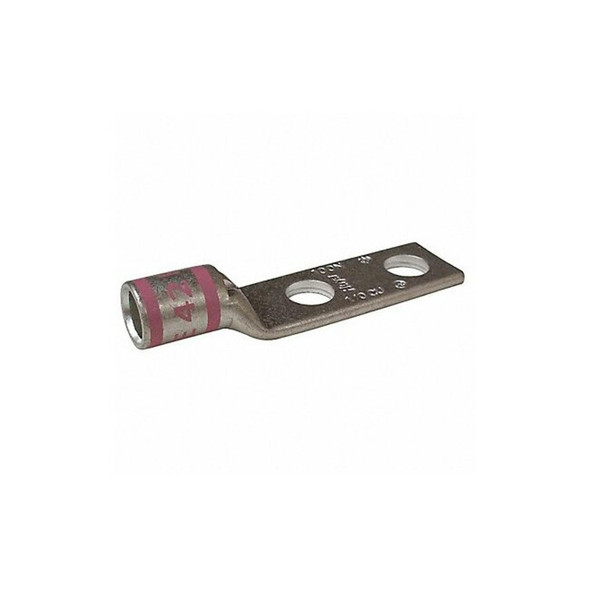 Two-Hole Compression Lug, 1/0 AWG Max, 3/8 in Stud, Short Barrel, Copper, Pink