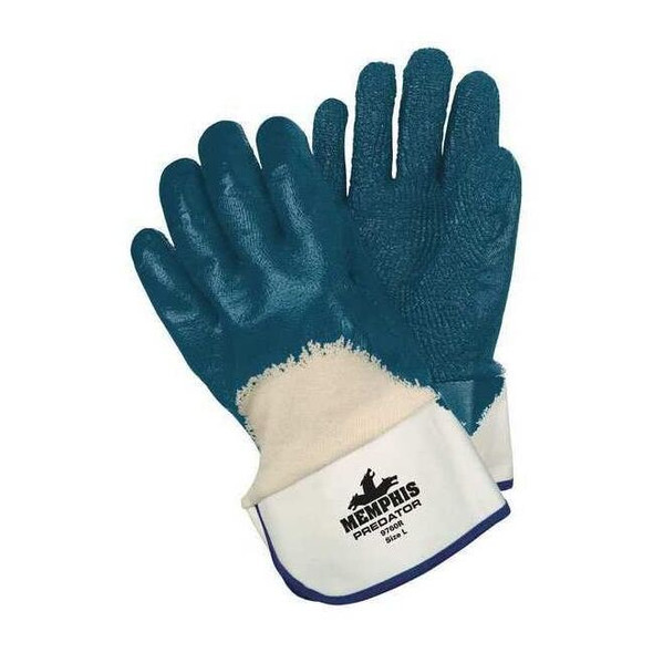 Chemical Resistant Gloves, Nitrile, 11 in L, 18.0 mil, Blue/White, L, 12 PK