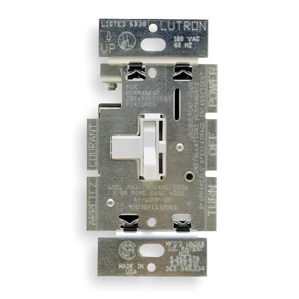 Lutron Lighting Dimmer, 3-Way, Toggle, White AY-103PH-WH
