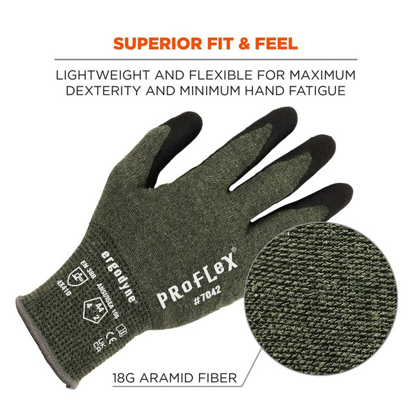 Ergodyne ANSI A4 Nitrile Coated CR Gloves, Green, Size XL, PR 7042