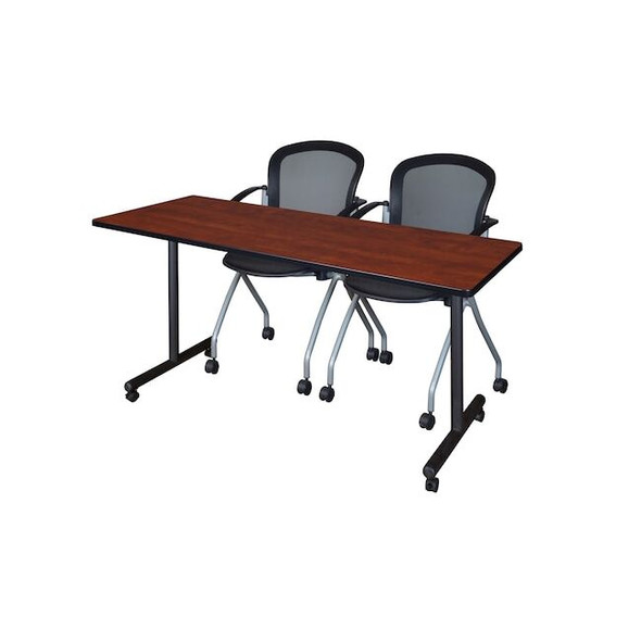 Kobe 72 x 24 in. Mobile T-Base Training Table- Cherry, 2 Cadence Nesting Chairs