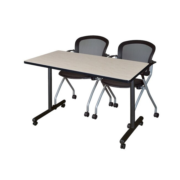 Kobe 48 x 24 in. Mobile T-Base Training Table- Maple, 2 Cadence Nesting Chairs