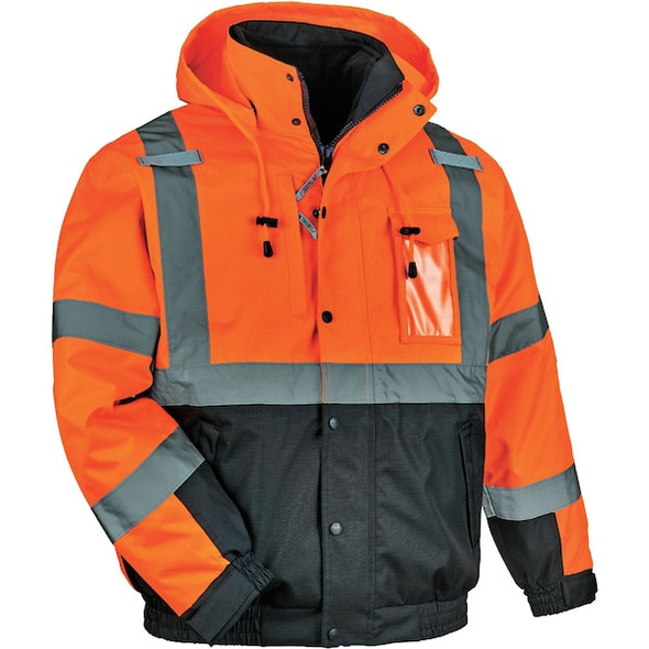 Ergodyne 3-in-1 Bomber Jacket, 300D Oxford Polyester, Class 3 Type R, Hi-Viz Orange, Xl 8381