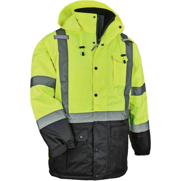Ergodyne Hi-Vis Parka, 300D Oxford Polyester, Class 3 Type R, Hi-Viz Lime, 4XL 8384