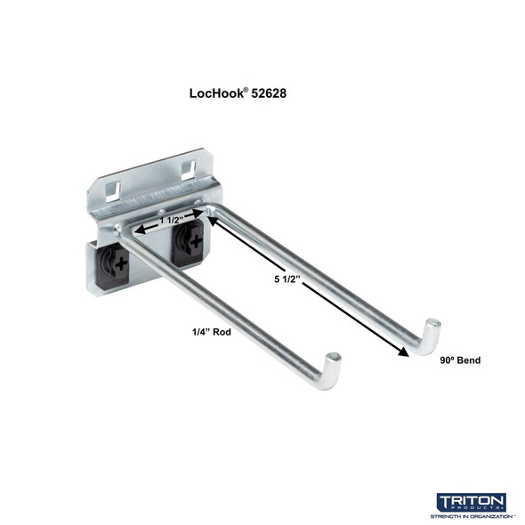 5-3-4 In. Double Rod 80 Degree Bend Steel Pegboard Hook for LocBoard, PK5  52628