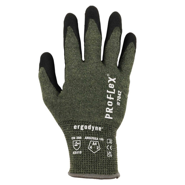 Ergodyne ANSI A4 Nitrile Coated CR Gloves, Green, Size L, PR 7042