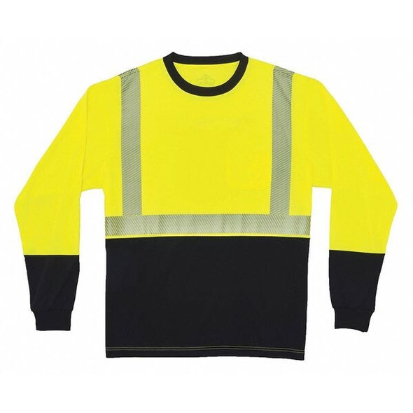 Ergodyne T-Shirt,LS,Black Bottom,HV,Lime,2X 8281BK