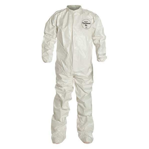 0 Coverall. Collar. Elastic Wrists. Attached Socks. Storm Flap with Adhesive Closure. White. XL
