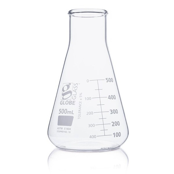 Globe Scientific Erlenmeyer Flask,500 mL,103 mm H,PK6 8410500 Globe Scientific Erlenmeyer Flask,500 mL,103 mm H,PK6 8410500