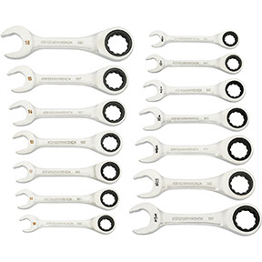 14 Piece 90-Tooth 12 Point SAE/Metric Stubby Ratcheting Combination Wrench Set 86859
