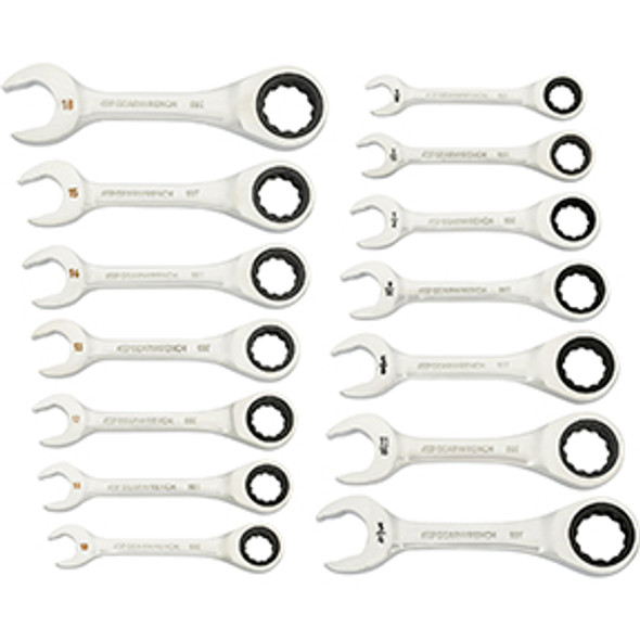 14 Piece 90-Tooth 12 Point SAE/Metric Stubby Ratcheting Combination Wrench Set 86859