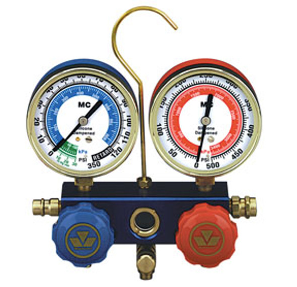 R134a Aluminum 2-Way Manifold with 72" Hoses and 2-1/2" Manual Couplers 89772